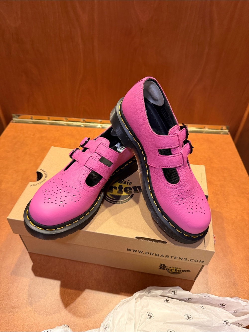 Dr. Martens Ladies Double Strap Mary Jane Virginia shoe in Thrift Pink